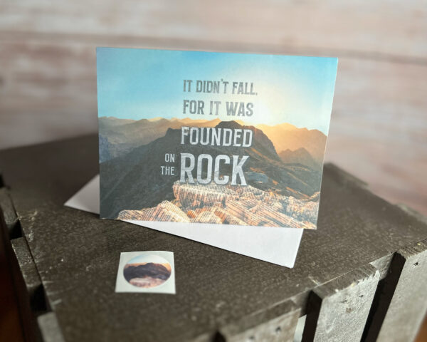 Founded on the Rock mountain watercolor note card with envelope