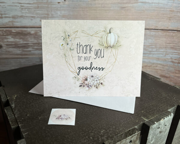 Harvest Goodness thank you pink fall floral note card with envelope