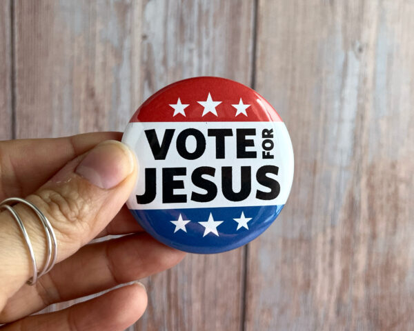 Anti-political patriotic Vote for Jesus button pin set