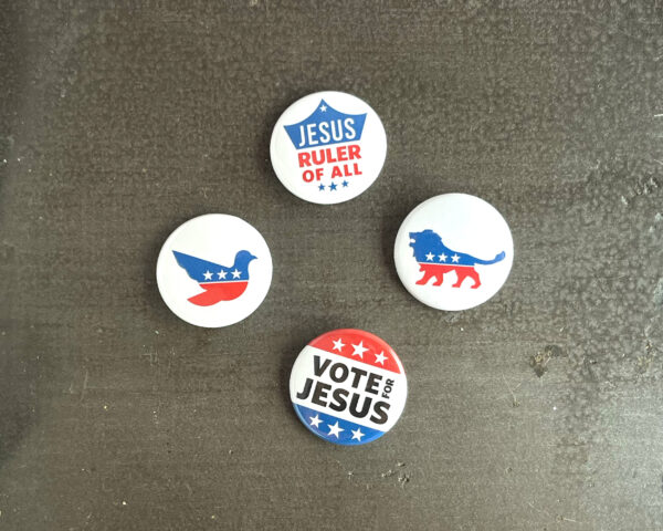 Anti-political patriotic Vote for Jesus button pin set